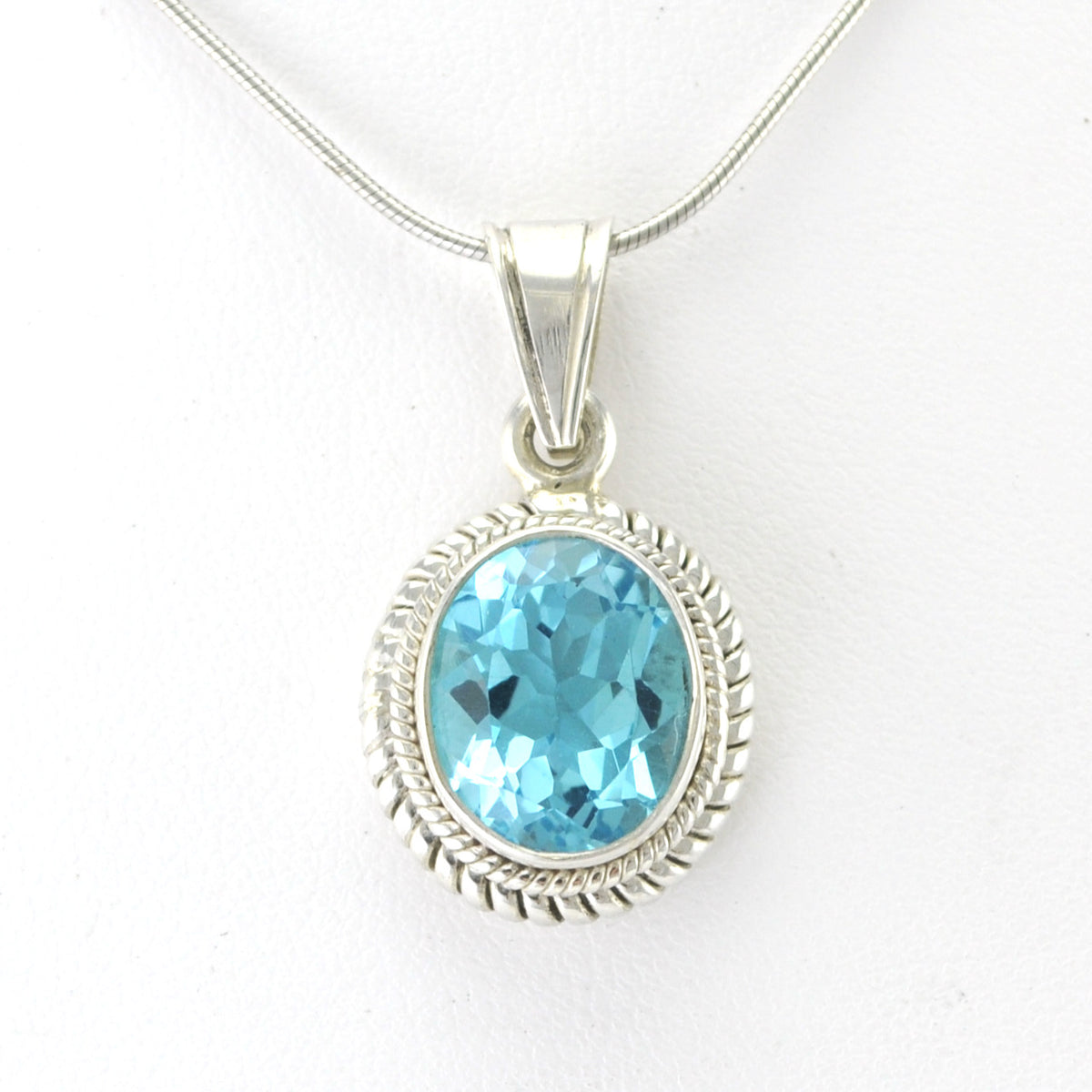 Sterling Silver Blue Topaz 10x12mm Oval Pendant
