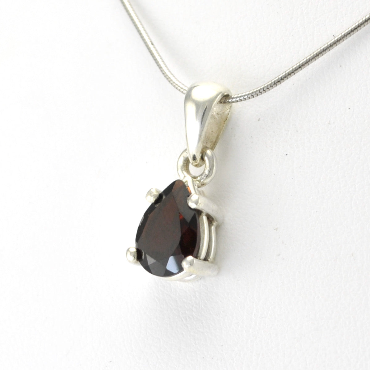 Sterling Silver Garnet 7x9mm Tear Prong Set Pendant