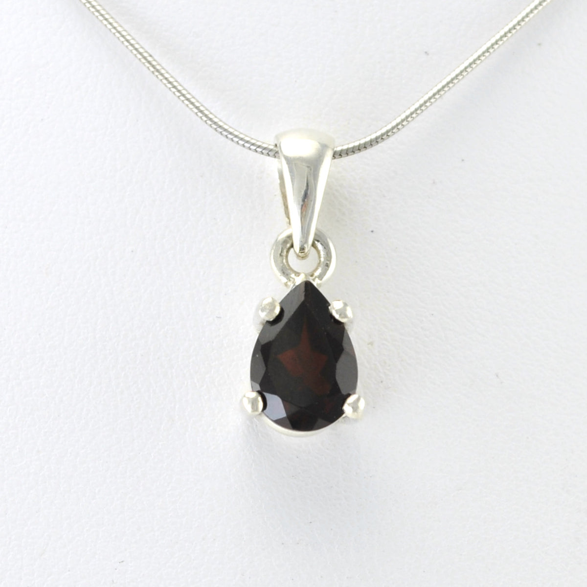 Alt View Sterling Silver Garnet 7x9mm Tear Prong Set Pendant