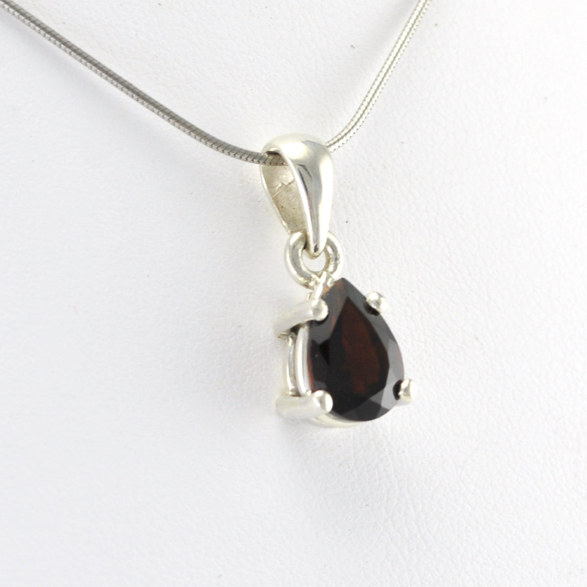 Side View Sterling Silver Garnet 7x9mm Tear Prong Set Pendant