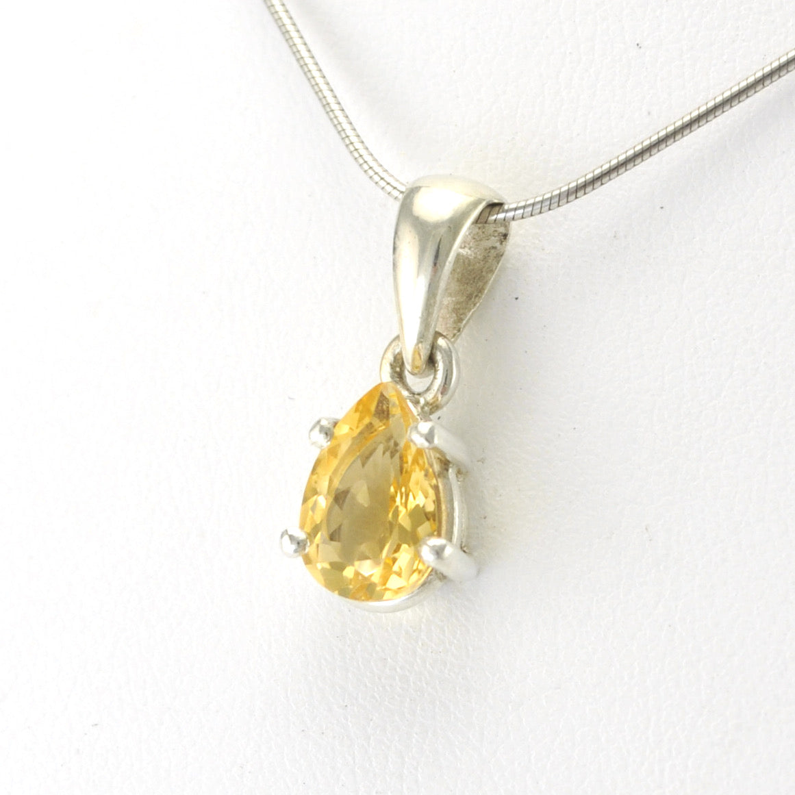 Silver Citrine 7x9mm Tear Prong Set Pendant