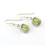 Silver Peridot 5x7mm Rectangle Dangle Earrings