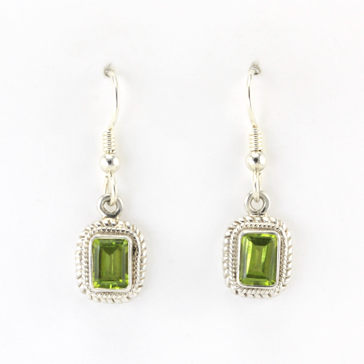 Alt View Silver Peridot 5x7mm Rectangle Dangle Earrings