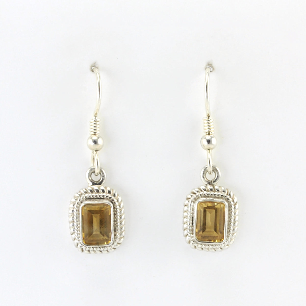 Alt View Silver Citrine 5x7mm Rectangle Dangle Earrings