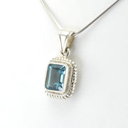 Silver Blue Topaz 8x10mm Rectangle Pendant