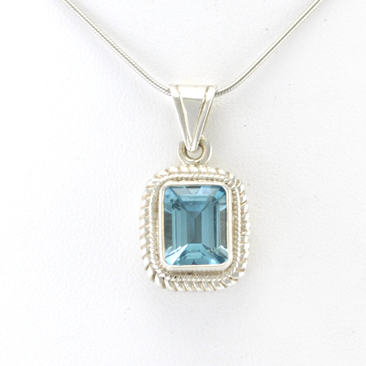 Alt View Silver Blue Topaz 8x10mm Rectangle Pendant