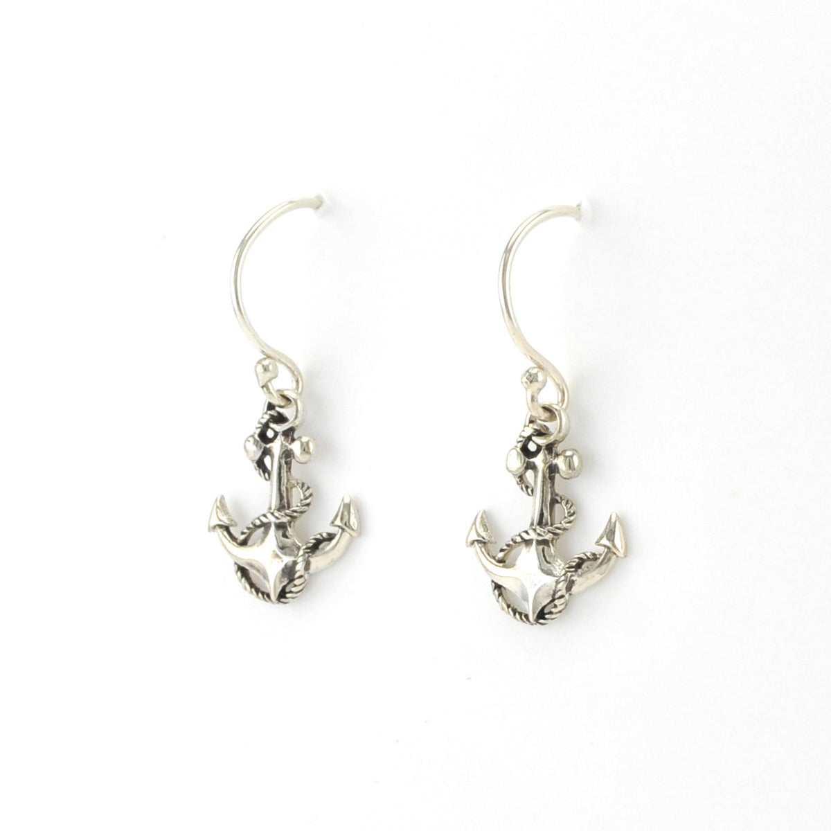 Side View Silver Anchor Mini Dangle Earrings