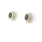 Side View Silver Garnet 4x6mm Oval Post Earrings