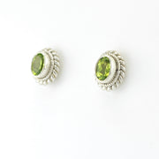 Side View Silver Peridot 4x6mm Oval Post Earrings