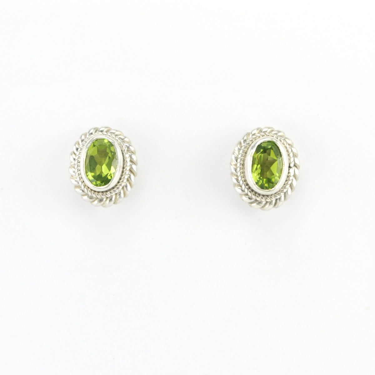 Silver Peridot 4x6mm Oval Post Earrings