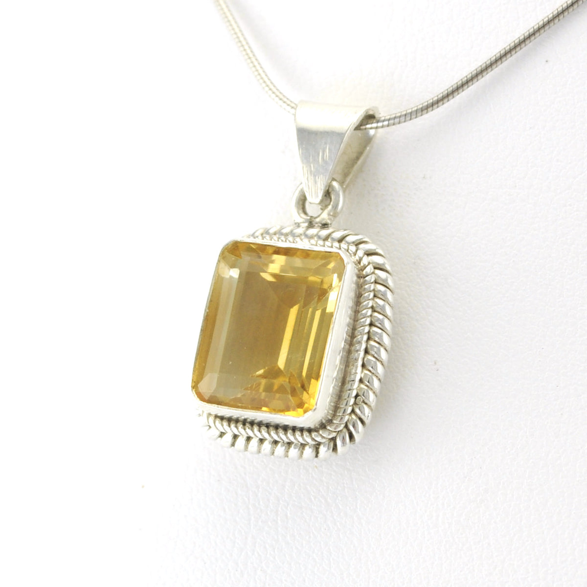 Silver Citrine 10x12mm Rectangle Pendant