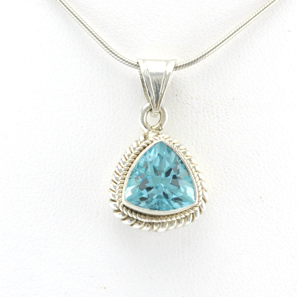 Silver Blue Topaz 9mm Trillion Pendant