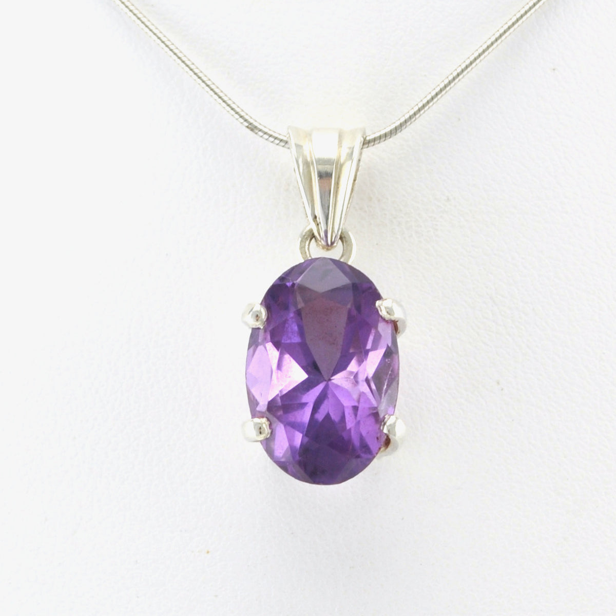 Silver Amethyst 12x16mm Oval Prong Set Pendant