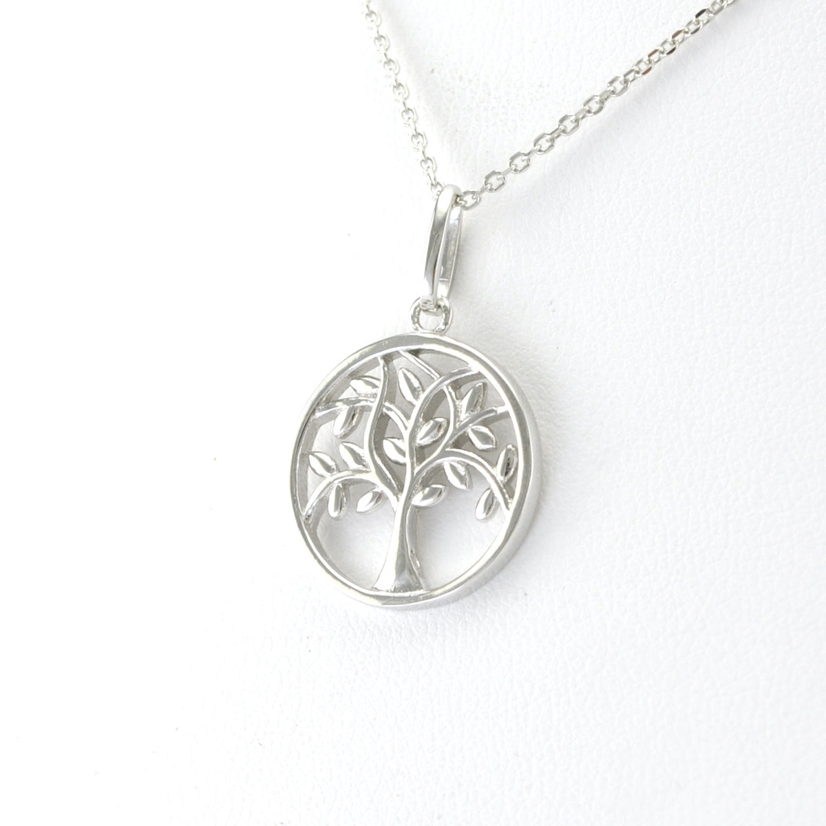 Side View Silver Round Tree of Life Necklace