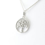 Side View Silver Round Tree of Life Necklace