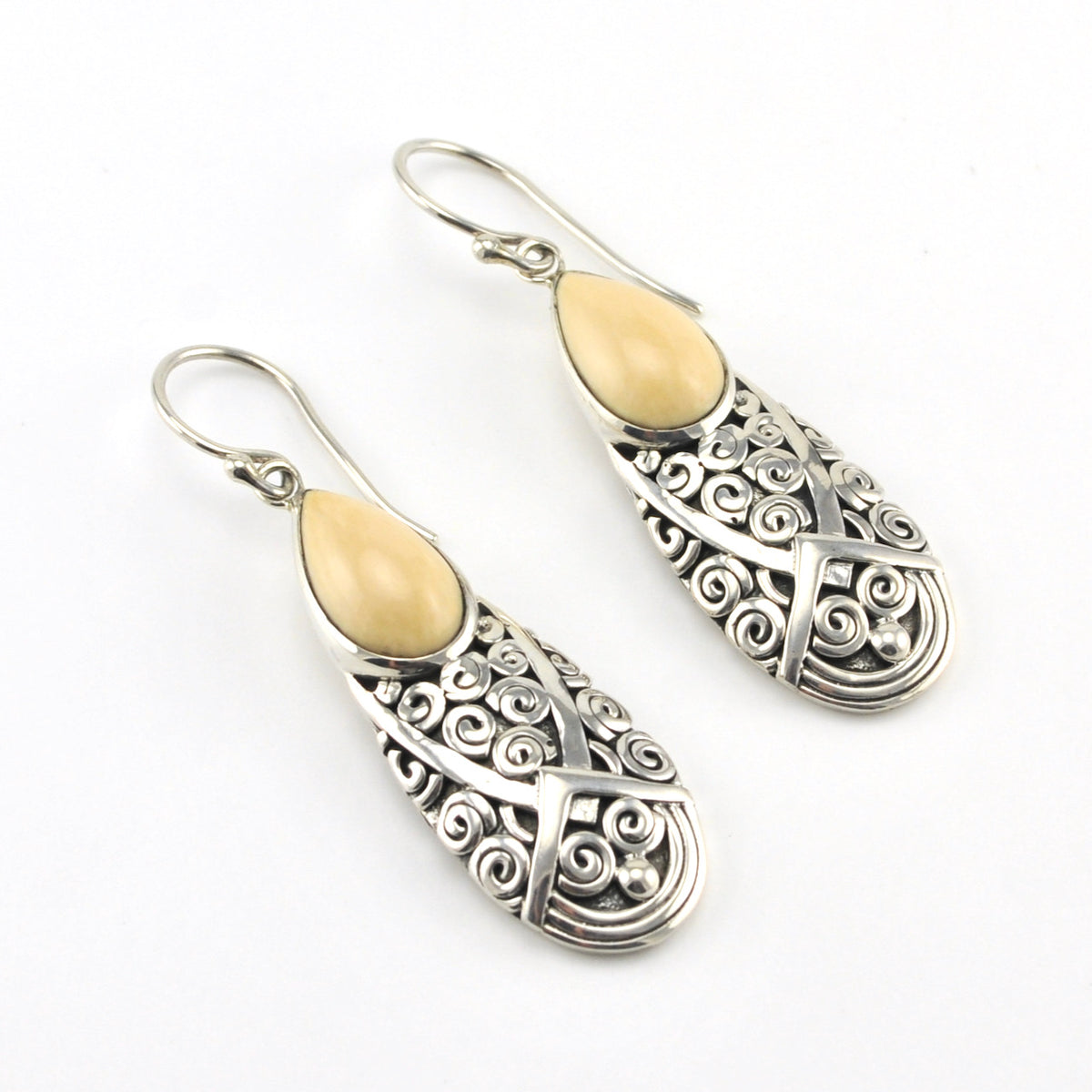 Silver Fossilized Mammoth Ivory Spiral Earrings