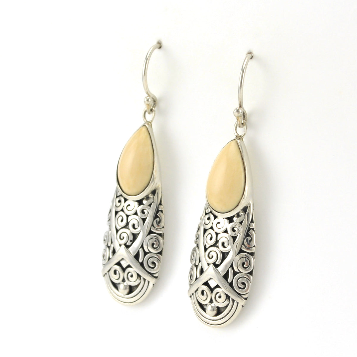Side View Silver Fossilized Mammoth Ivory Spiral Earrings