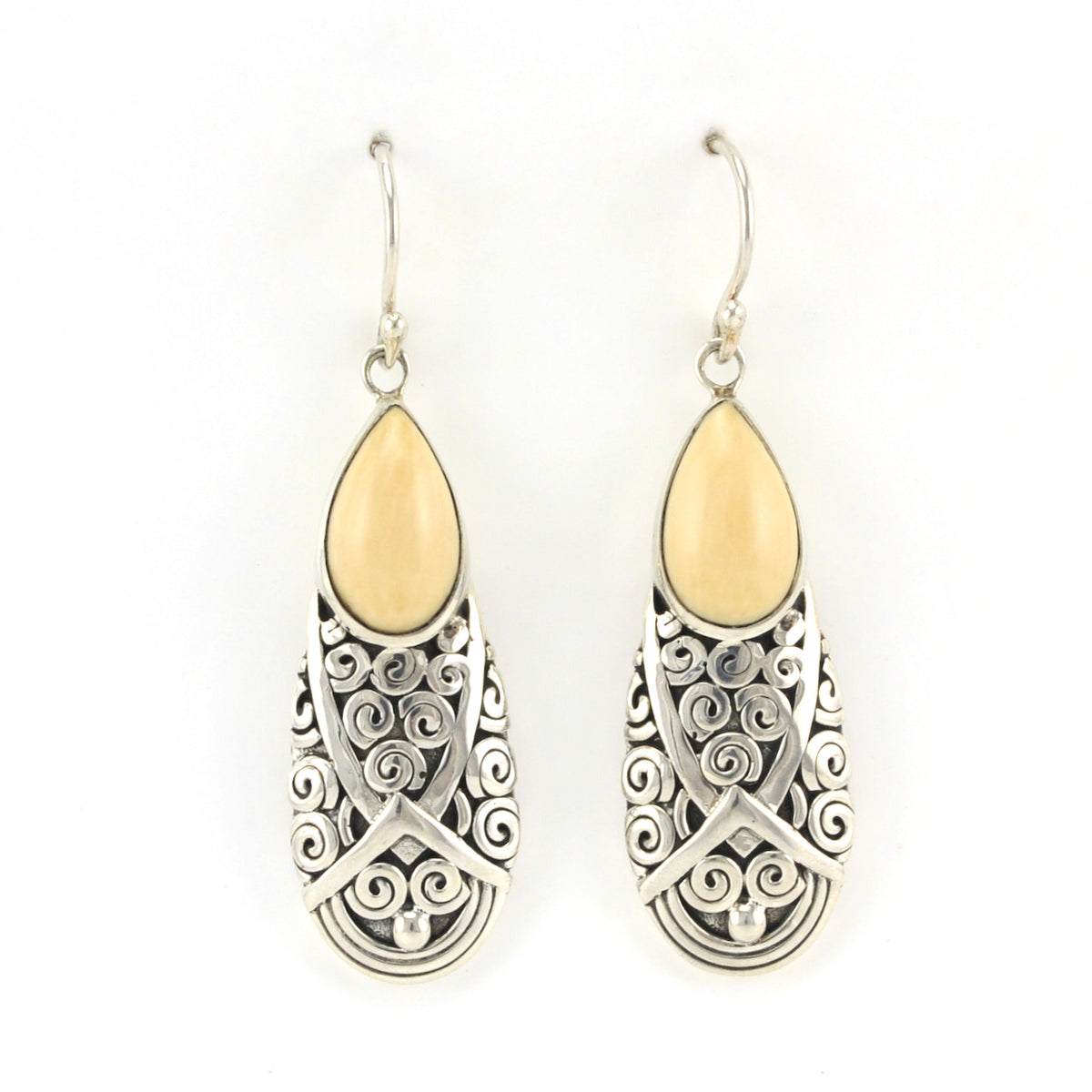 Alt View Silver Fossilized Mammoth Ivory Spiral Earrings