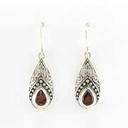 Alt View Silver Garnet Tear Bali Dangle Earrings