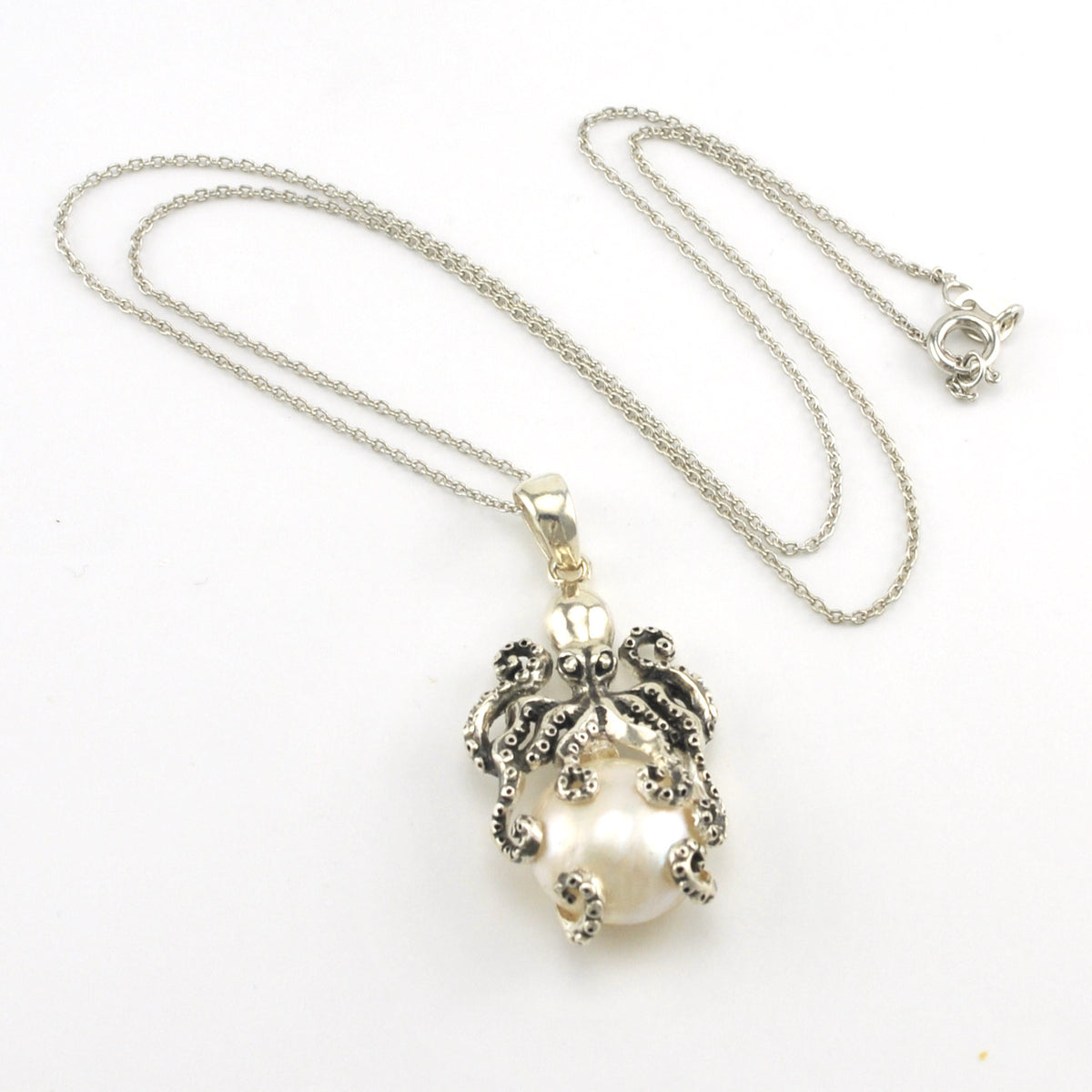 Silver Mabé Pearl Polished Octopus Necklace