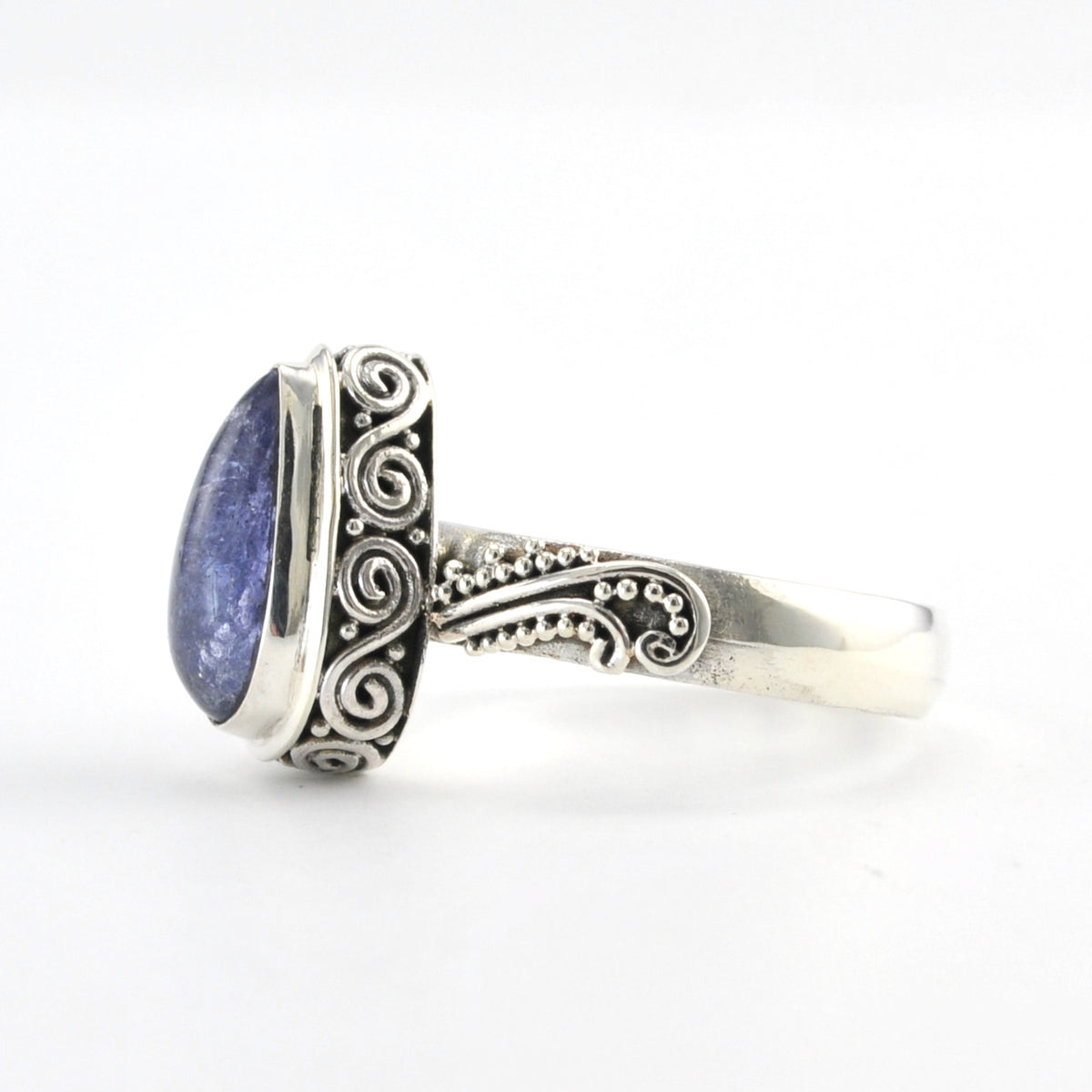 Side View Silver Kyanite Long Tear Ring
