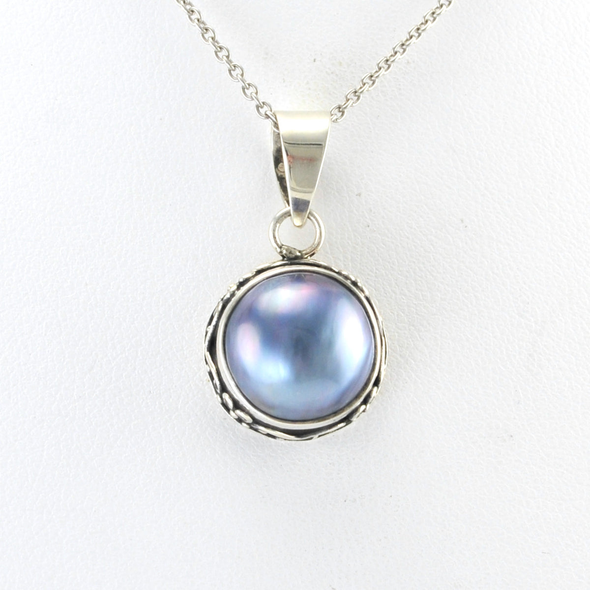 Alt View Silver Grey Pearl Bali Necklace