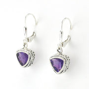 Silver Amethyst 7mm Trillion Bali Dangle Earrings
