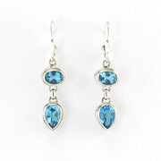 Alt View Silver Blue Topaz Oval Pear Bali Dangle Earrings