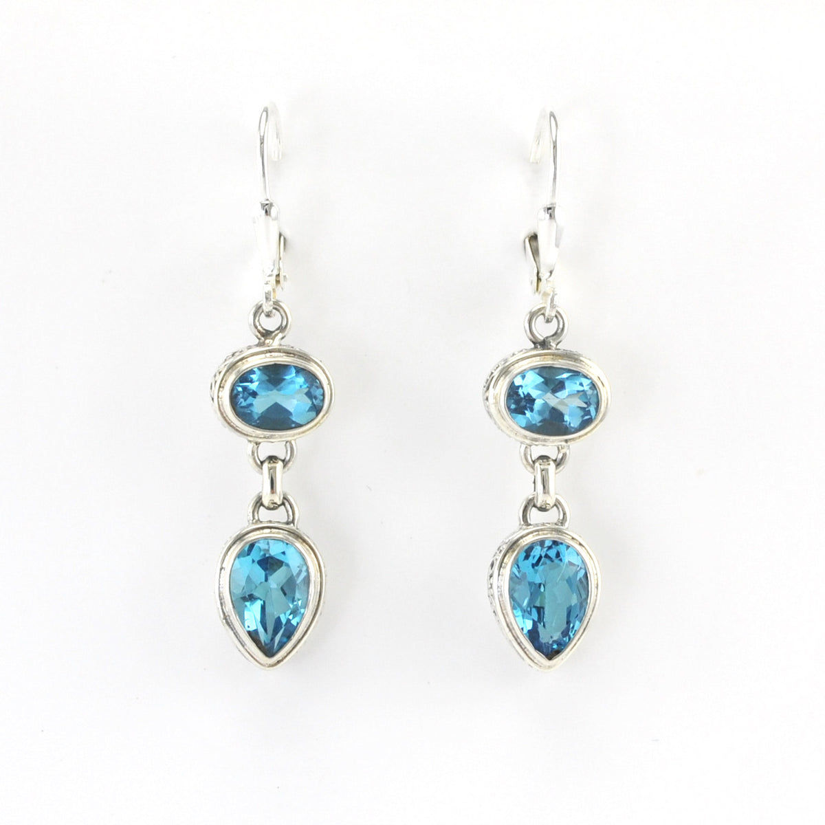 Alt View Silver Blue Topaz Oval Pear Bali Dangle Earrings