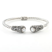 Sterling Silver Pearl Bali Hinged Cuff Bracelet
