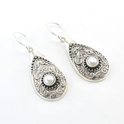 Silver Pearl Tear Bali Earrings