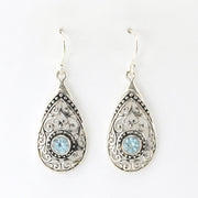 Alt View Silver Blue Topaz Tear Bali Earrings