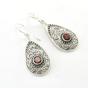 Sterling Silver Garnet Tear Bali Earrings