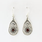 Alt View Sterling Silver Garnet Tear Bali Earrings