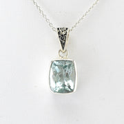 Alt View Silver Aquamarine 9x11mm Rect Necklace