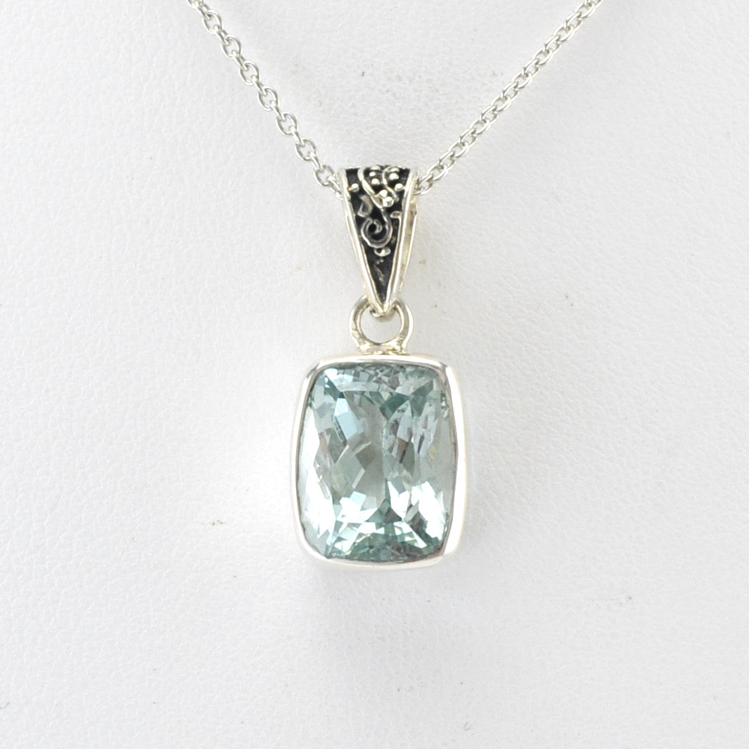 Alt View Silver Aquamarine 9x11mm Rect Necklace