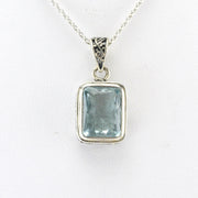 Alt View Silver Aquamarine 8x10mm Rect Bali Necklace