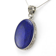 Silver Lapis 23x33mm Oval Bali Pendant