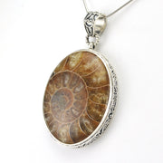 Silver Ammonite Oval Bali Pendant