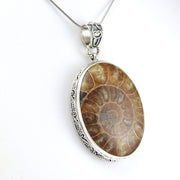 Side View Silver Ammonite Oval Bali Pendant