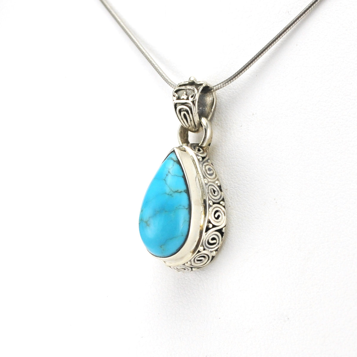Silver Arizona Turquoise 8x16mm Tear Bali Pendant