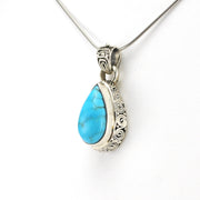 Silver Arizona Turquoise 8x16mm Tear Bali Pendant
