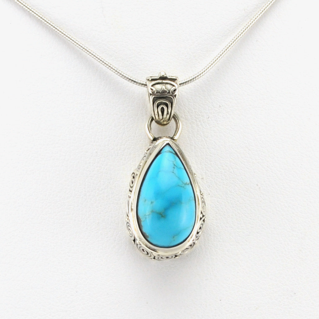 Alt View Silver Arizona Turquoise 8x16mm Tear Bali Pendant