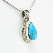 Side View Silver Arizona Turquoise 8x16mm Tear Bali Pendant