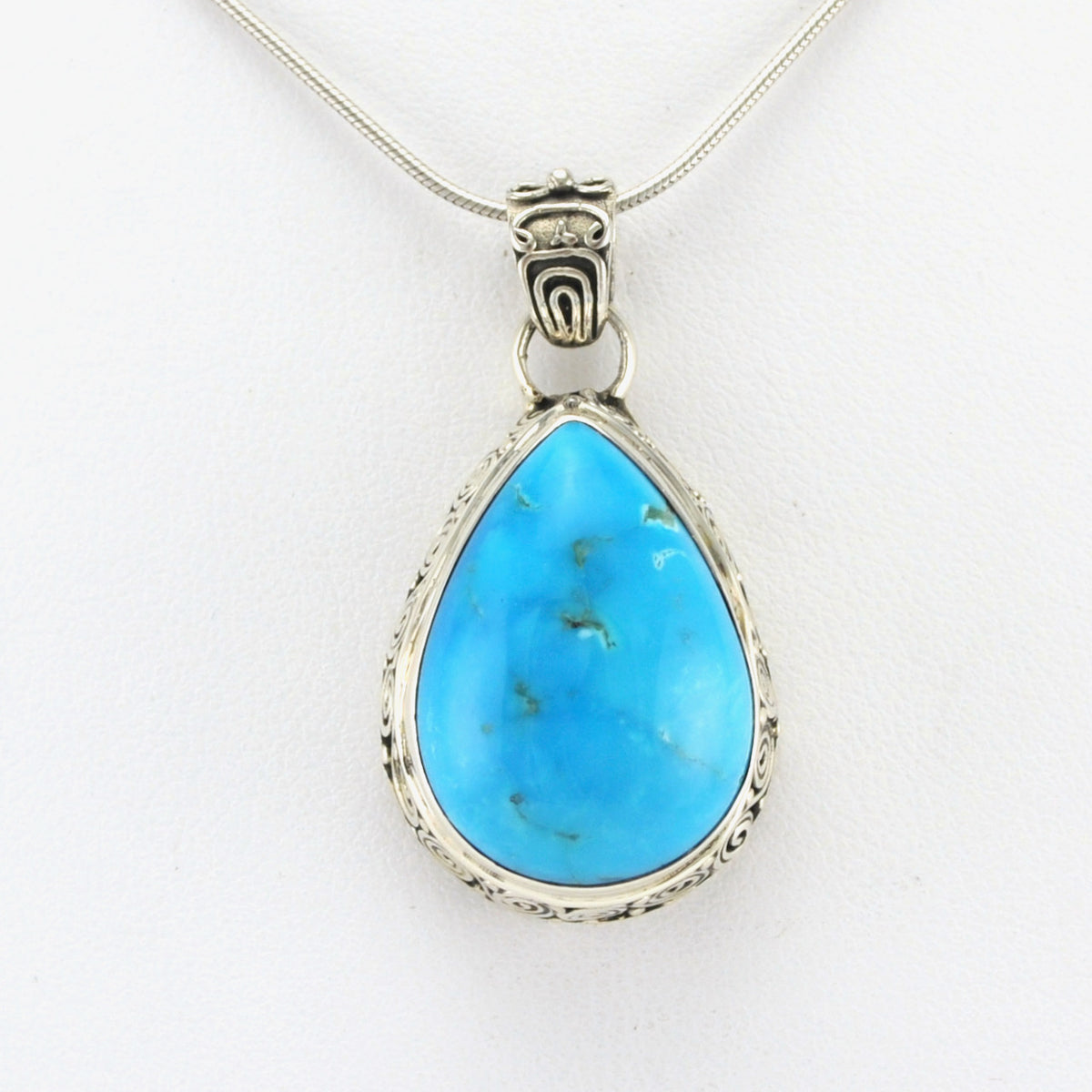 Alt View Silver Arizona Turquoise 16x22mm Tear Bali Pendant