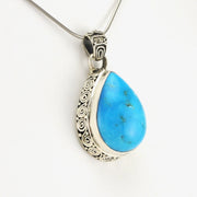Side View Silver Arizona Turquoise 16x22mm Tear Bali Pendant