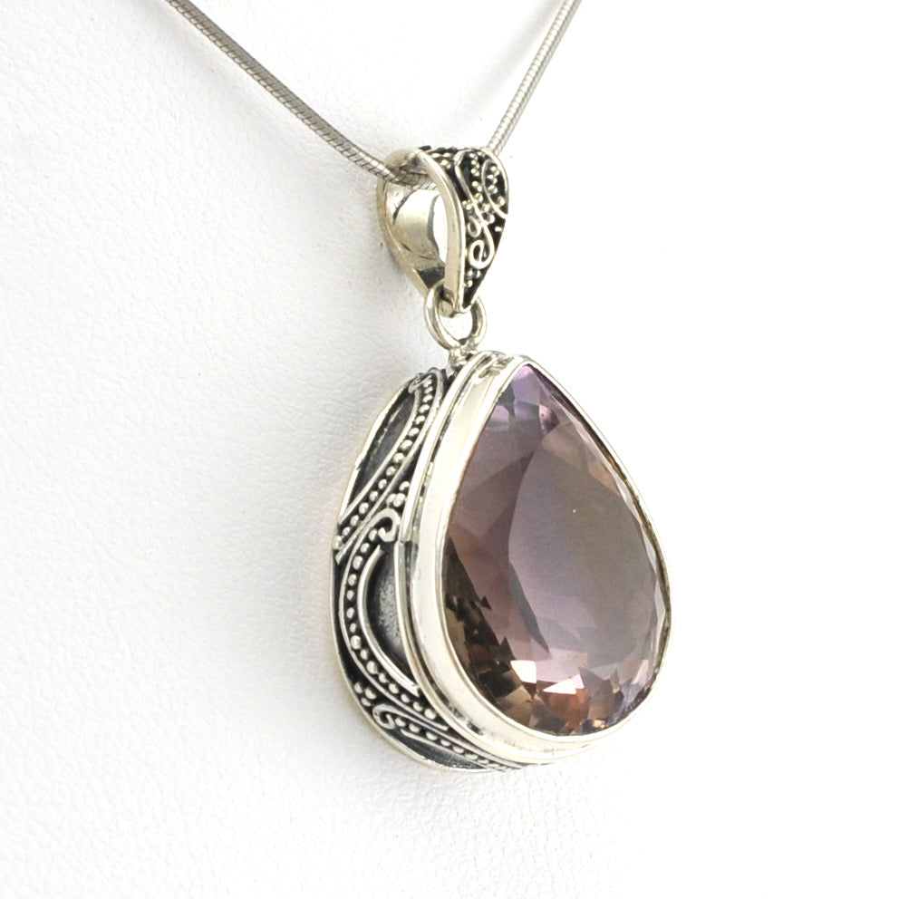 Side View Silver Ametrine 14x18mm Tear Bali Pendant