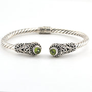 Sterling Silver Peridot Round Hinged Cuff Bracelet