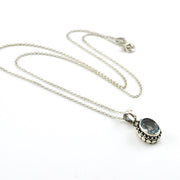 Sterling Silver Blue Topaz Oval Bali Necklace