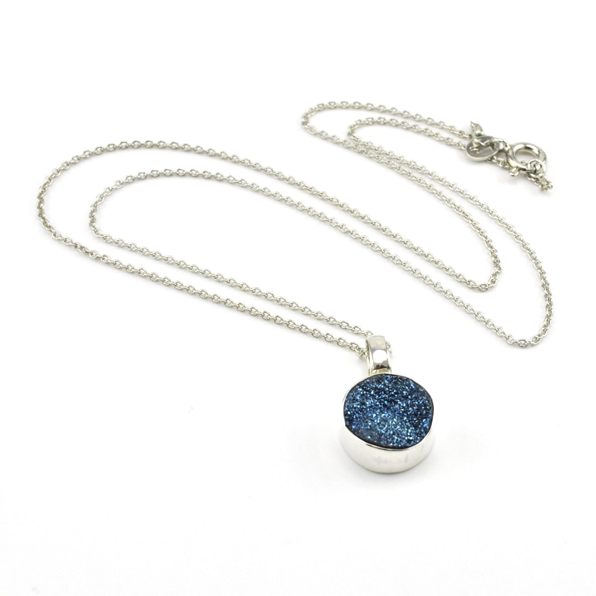 Sterling Silver Titanium Druzy Agate Round Necklace